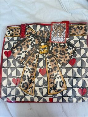 Brighton Red Trim Tote with Leopard Bow Accent